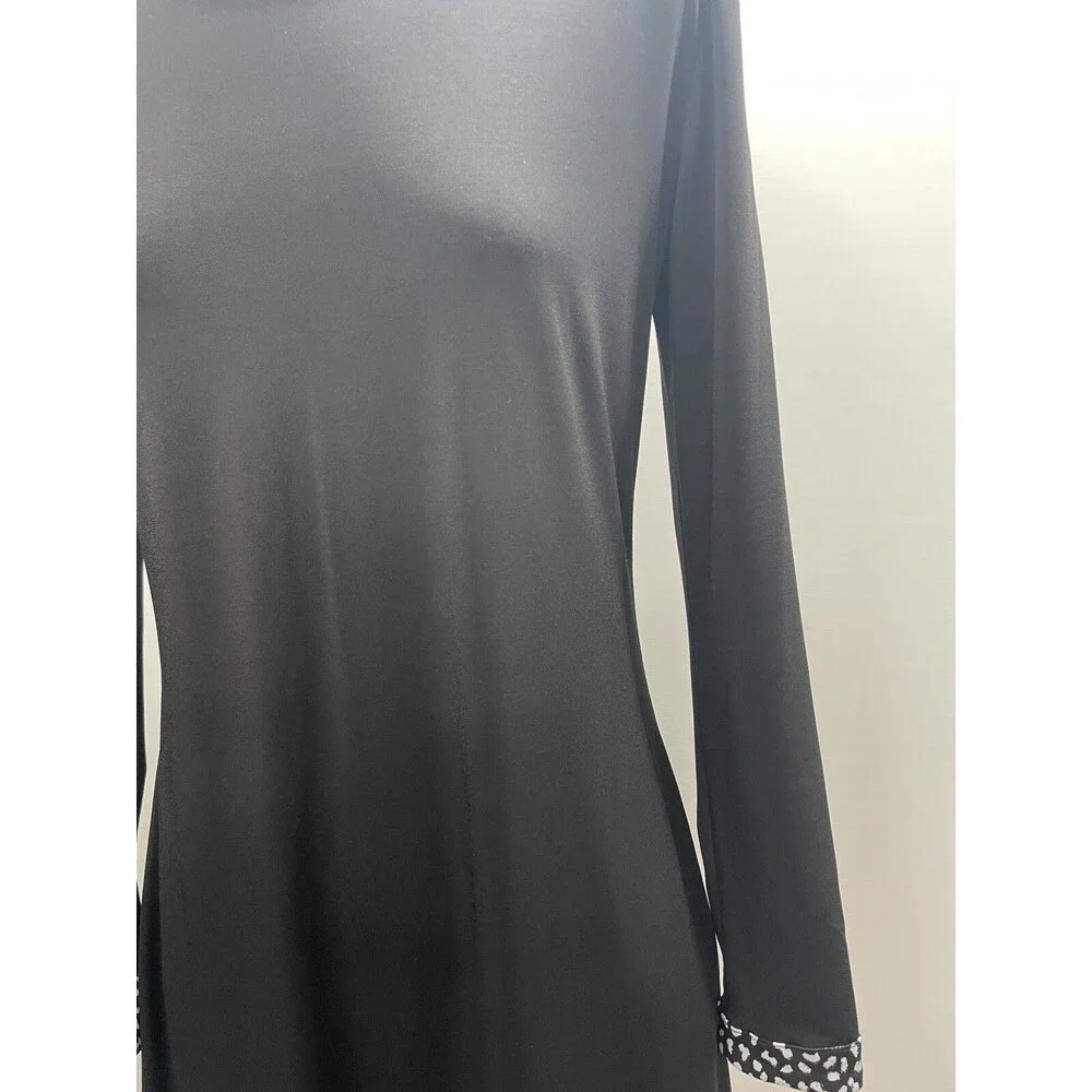 Michael Kors Black Long Sleeve Dress w/ Black & White Animal Print Trim Size M
